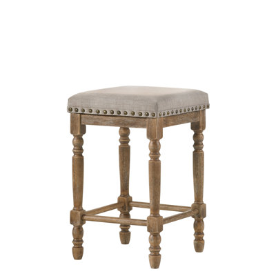 Le tabouret de comptoir en tissu beige et en chêne patiné (2) offre une option de sièges confortables et élégants pour votre maison - 2, et une finition, un confort moderne, un bar de cuisine intemporel et élégant