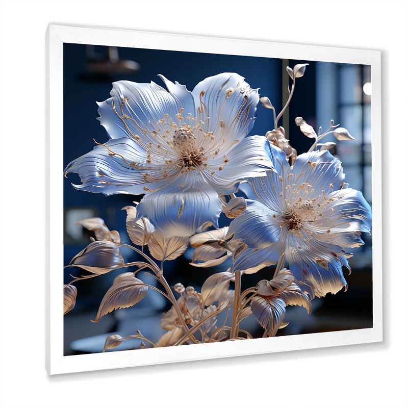 Céleste harmonie florale sur toile, H 30 po x l 30 po x P 1 po, Cadre simple blanc