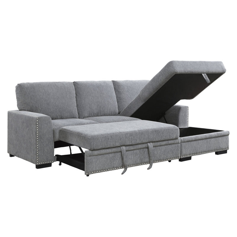 Upholstered L-Shaped Sectional, Right Hand Facing, Gray Chenille