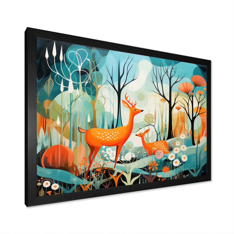 Teal Mid Century Mod Nature - Animals Canvas Wall Art, H 12 po x l 20 po x P 1 po, Cadre simple noir