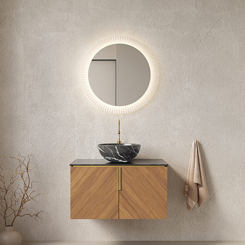 Meuble-lavabo de salle de bain avec cuve en céramique, armoire de rangement murale moderne en contreplaqué avec portes doubles