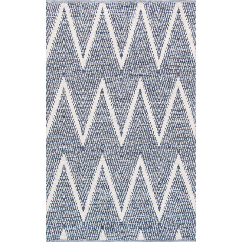 Simplicity Handwoven Cotton Navy/Ivory Area Rug, Rectangle 9' x 12'