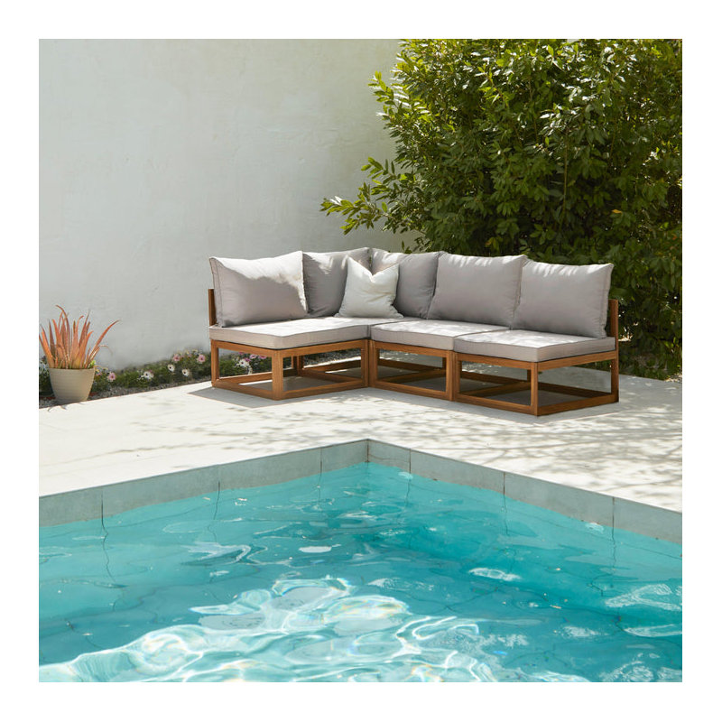 Rimasha 5 Seater Wooden Garden Chaise Corner Sofa Set with Coffee Table, Beige