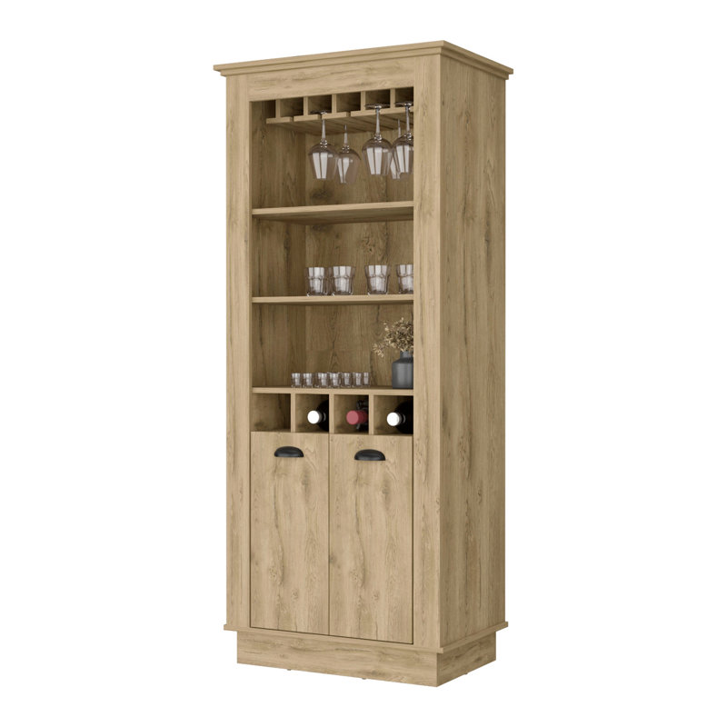 Armoire-bar à vin fonctionnelle à 4 compartiments intégrés - armoire à texture: rangez votre collection de boissons, Brun