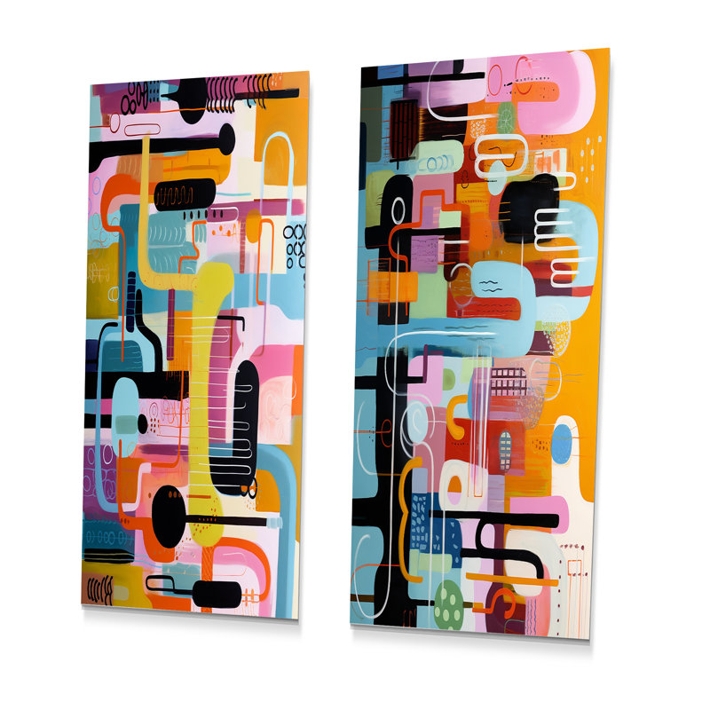 Cyriel - Ensemble de 2 reproductions d'art géométriques abstraites en métal, H 32 po x l 32 po