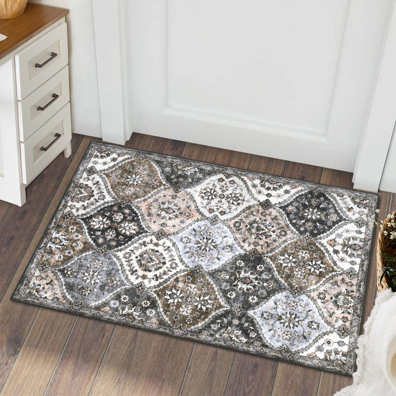 Tapis lavable tapis antidérapant antidérapant pour tapis de salon rétro, Brun, Rectangulaire 8 pi x 10 pi