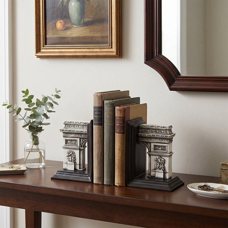 Ensemble de 2 serre-livres Arc de Triomphe - Serre-livres en résine rétro, livres décoratifs sculpturaux