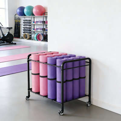 Rolling Yoga Mat Storage Cart With Wheels, Metal Workout Equipment Organizer