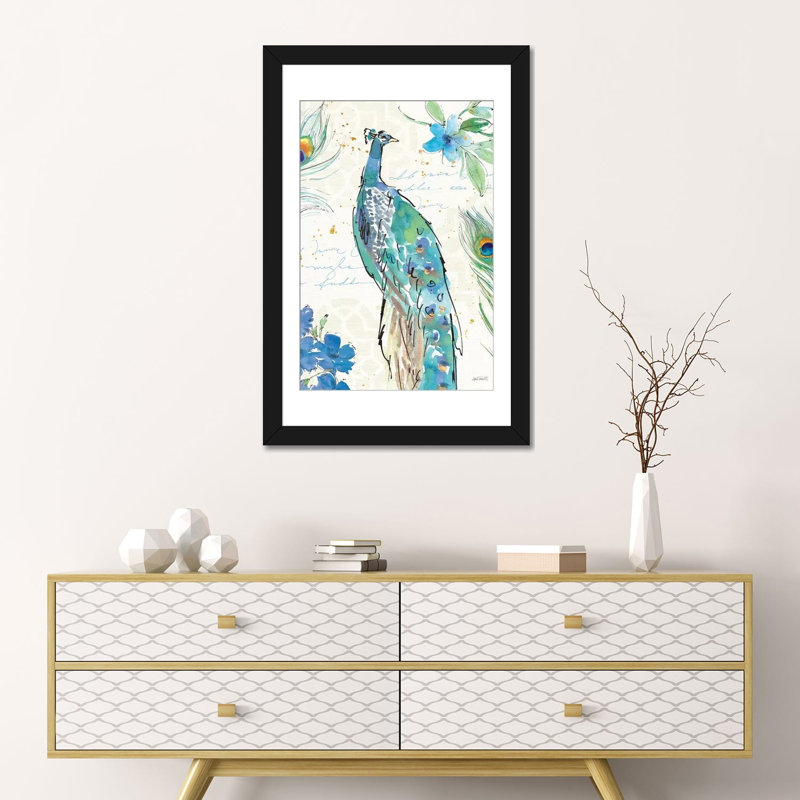 « peacock jardin ii », reproduction d’impression sur toile tendue, H 24 po x l 16 po x P 1 po, Papier beaux-arts encadré noir