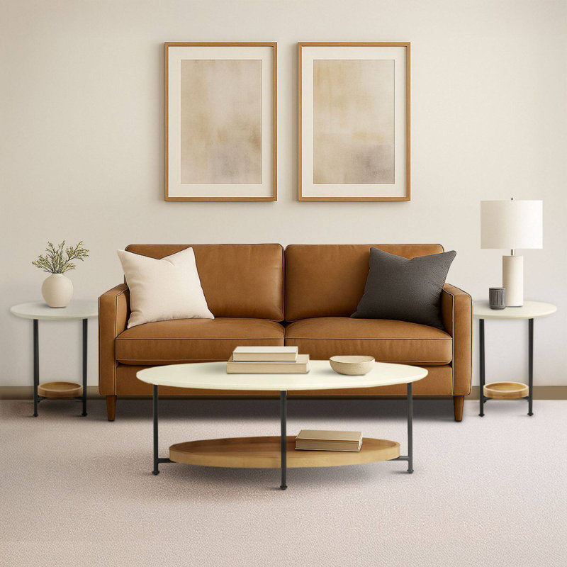 3-Piece Modern 2-Tone Living Room Table Set With Oval Coffee And Round End Tables
