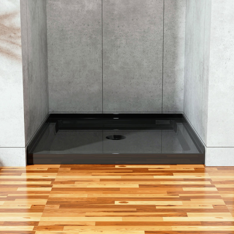 36-Inch X 36-Inch Black Shower Base 3.5-Inch Height Non-Slip Acrylic Center Drain Single-Threshold Shower Base