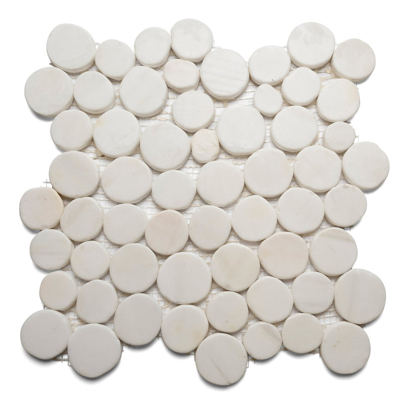 CNK Tile Bianco Dolomite Moon Mosaic Tile - 12" X 12" Polished Natural Stone For Kitchen Backsplash Bathroom Floor & Wall Decor - Durable Weather-Resistant Easy Maintenance - Pack Of 1
