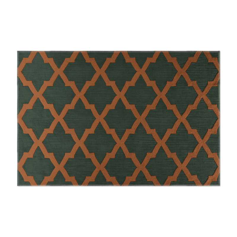 Trellis Green Indoor and Outdoor Area Rug, Rectangle 2' x 3'
