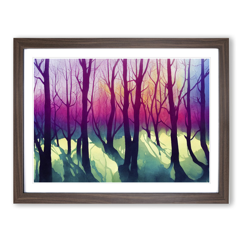 Serene Colourful Forest - Framed Print, 46cm H x 64cm W x 2cm D, Walnut