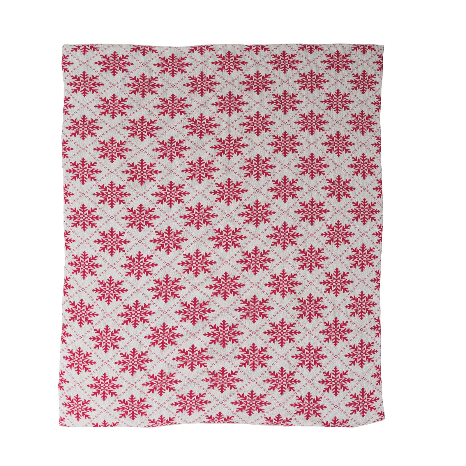 Elegant Cotton Knit Snowflake Throw, Cream/Dark Pink Abstract