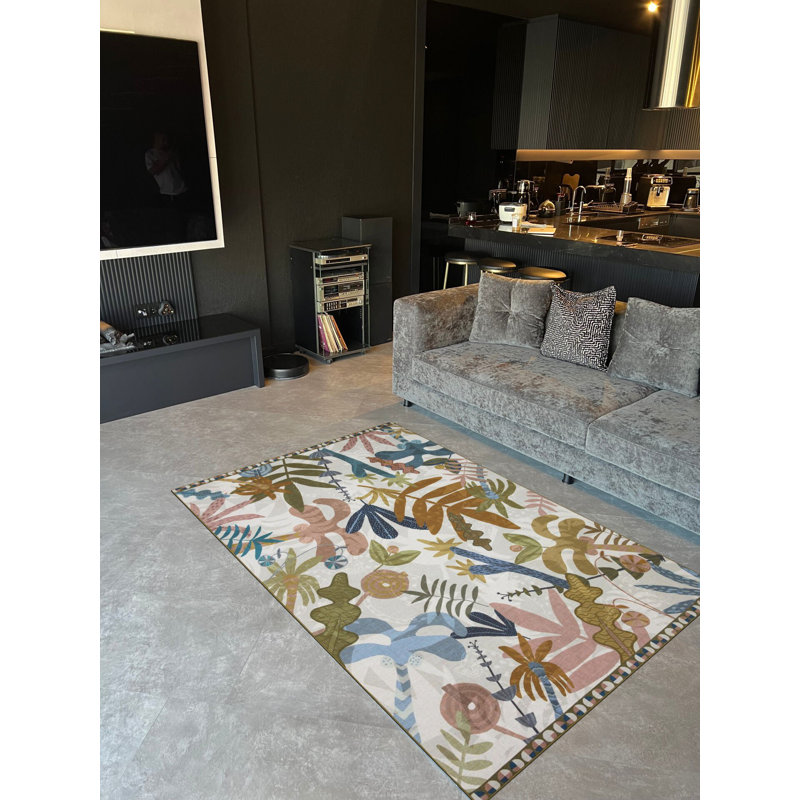 Tapis à imprimé numérique beige, Rectangle 4 pi 7 po x 6 pi 6 po