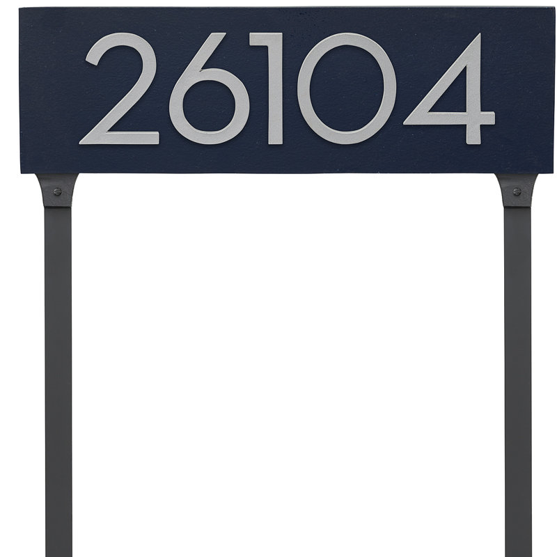 Floating 1-Line Lawn Address Sign, Silver, Navy