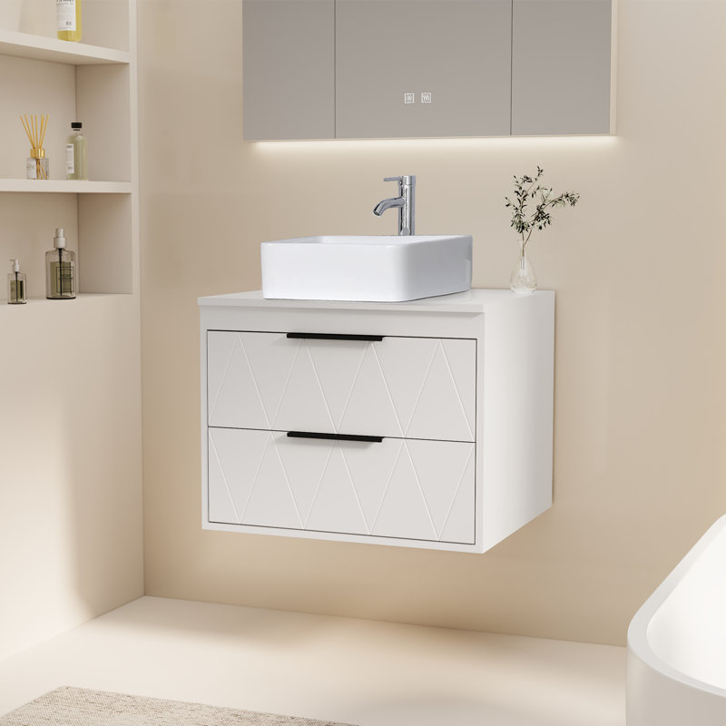 Meuble-lavabo mural 24 po avec lavabo vasque Sharee, Blanc, Forme rectangulaire