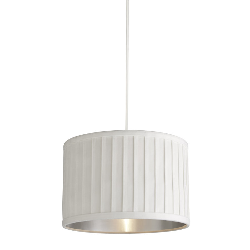 Faux Velvet Drum Pendant Shade ( Uno ), Ivory/Silver, 23cm H x 40cm W x 40cm D
