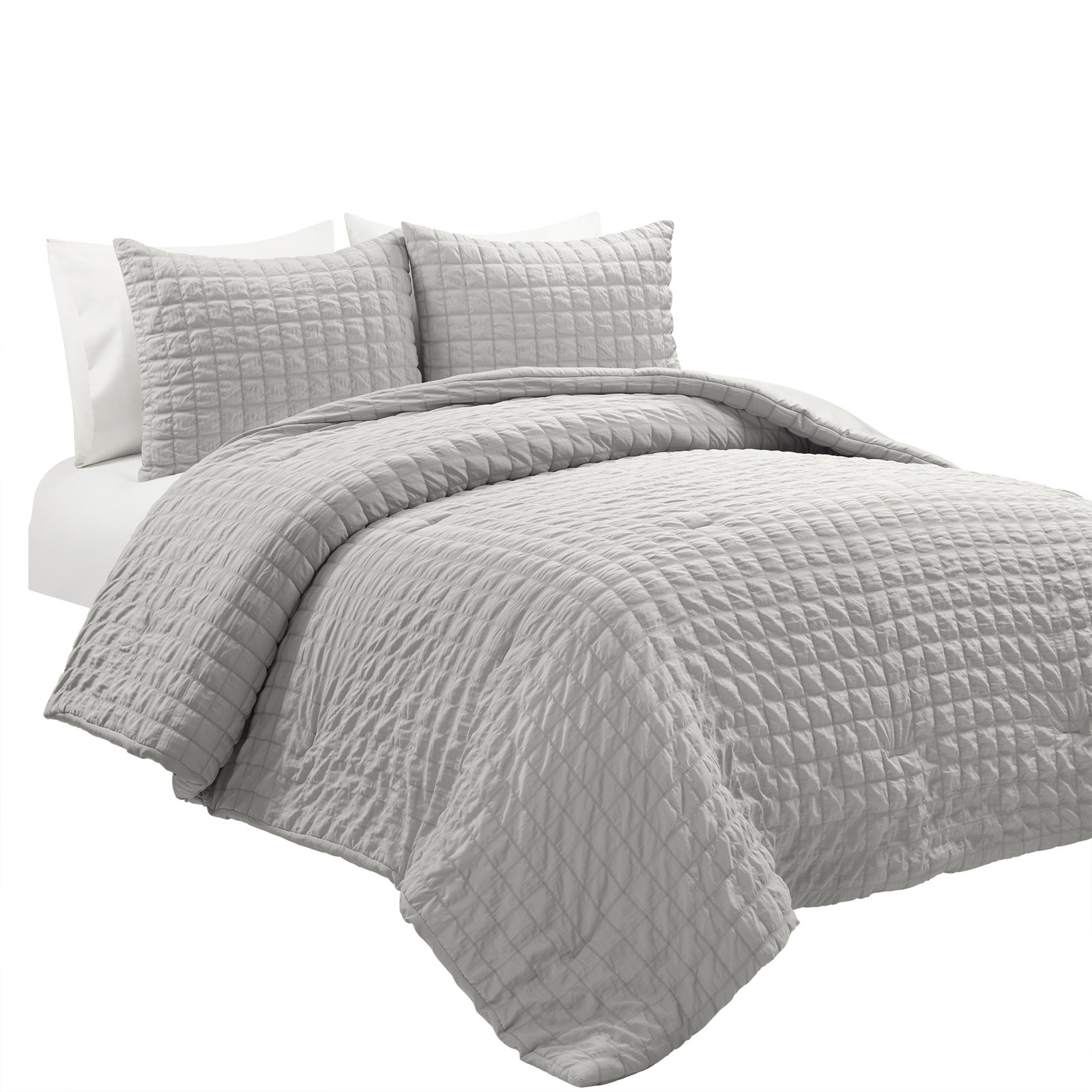 Crinkle Comforter Set, King, Light Gray
