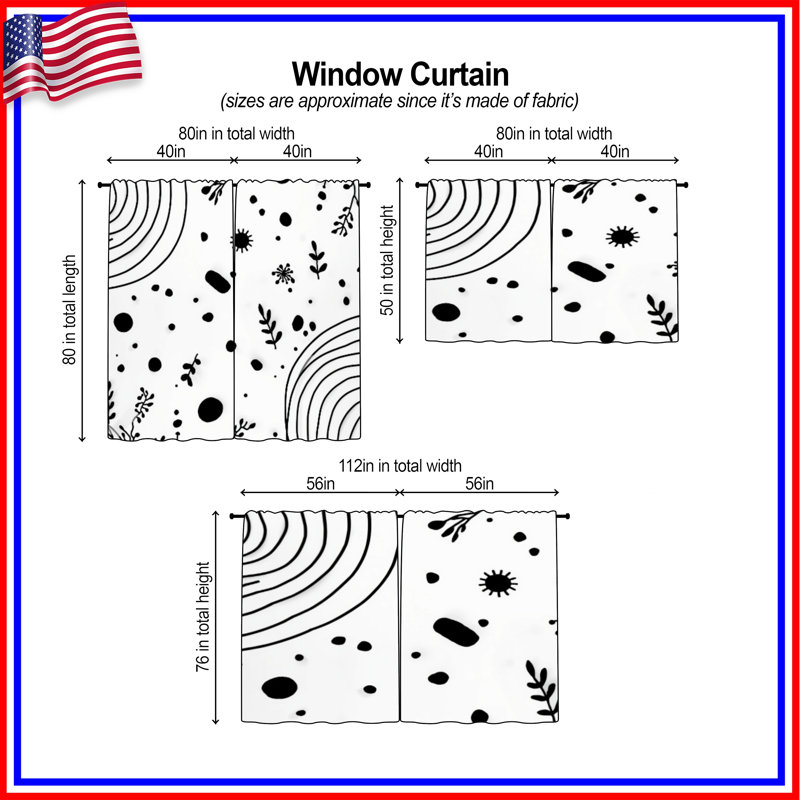 Rideaux de fenêtre abstraits Botanical Doodles noir et blanc Doodles obscurcissant et obscurcissant - 2 panneaux
