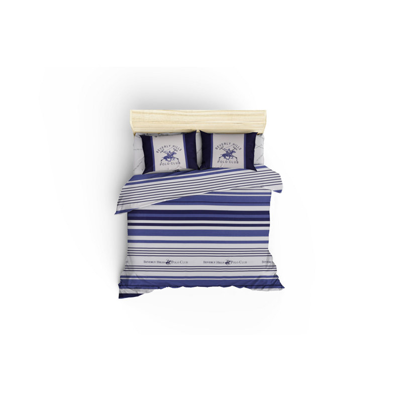 Ensemble de housse de couette en coton, Housse de couette très grand + 2 taies d'oreiller, Bleu / blanc