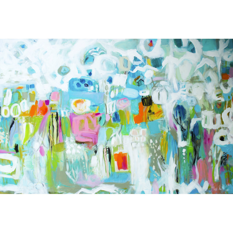 Abstrait bleu par Karen Fields - peinture sur toile tendue, H 12 po x l 18 po x P 1,25 po