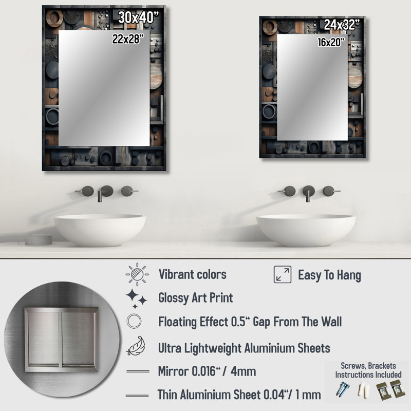 Cubic Geometric Dreams IV - miroir décoratif cubique, miroir mural gris, impression d'art en métal, 32 po x 24 po