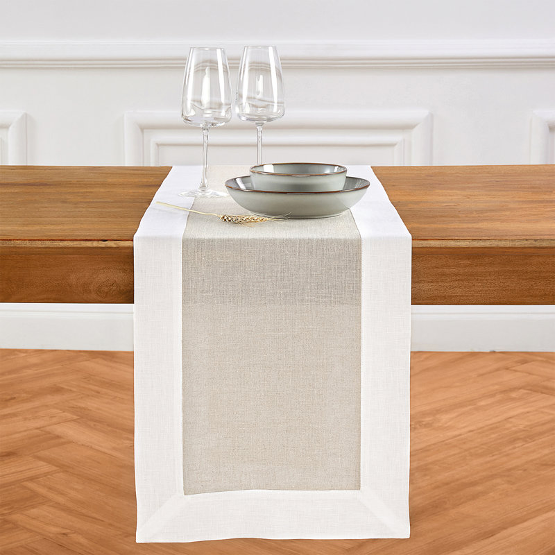 Contempo - 100% Pure Linen Table Runner, 108" x 14", White/Natural