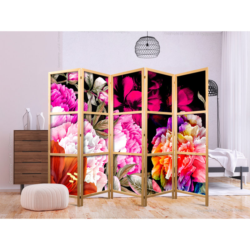 225cm W x 171cm H 5 - Panel Solid Wood Folding Room Divider