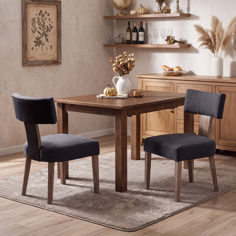 Chaises de salle à manger rembourrées avec pieds en bois Inelda, Lin gris anthracite / brun