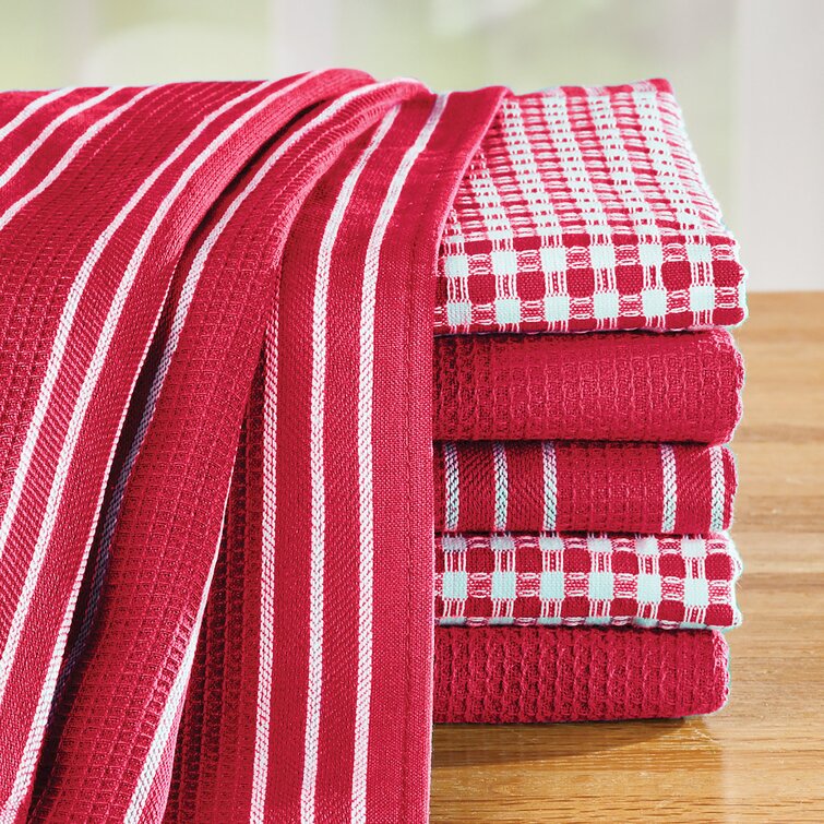 Collections Etc Decorative 6-Piece Woven Kitchen Hand Towel Set Burgundy, Size: 25, Red
