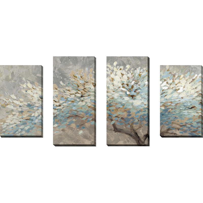 «A Thousand Silver Lifetimes», ensemble de 4 peintures sur toile tendue, H 38 po x l 72 po x P 1,5 po