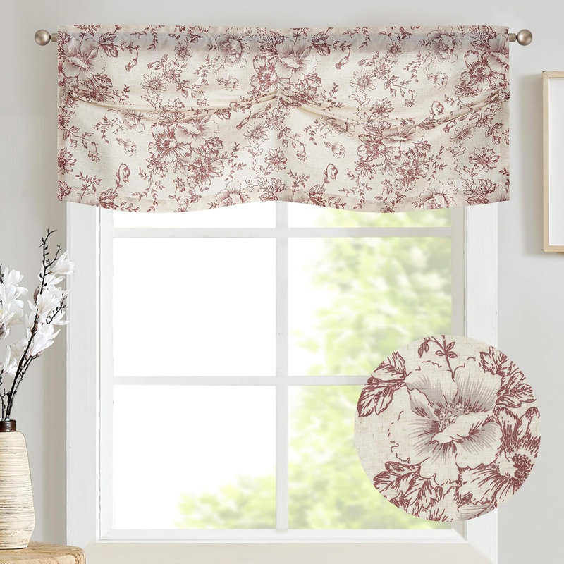Linen Pleated Kitchen Valance, 50" W x 20" L, Red
