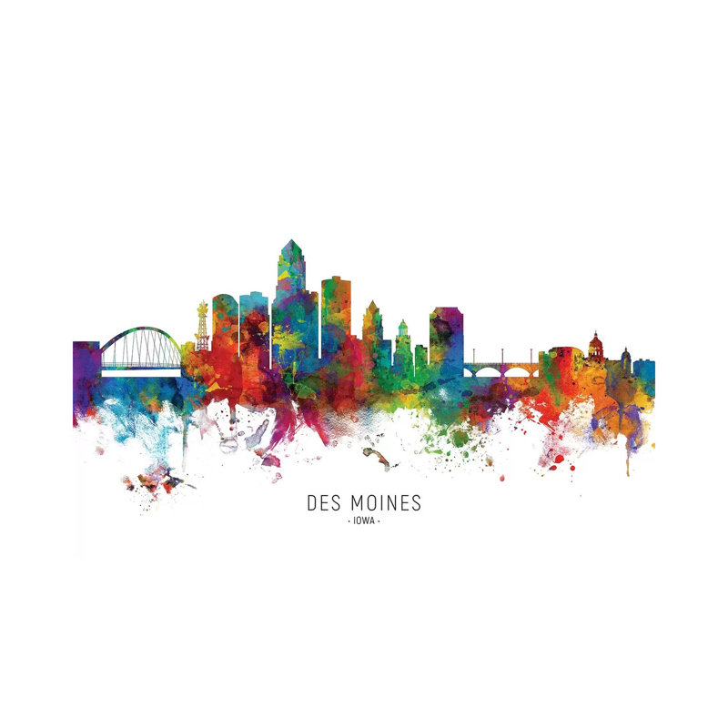 «Des Moines Iowa Skyline» par Michael Tompsett, impression sur toile tendue, H 26 po x l 40 po x 1,5 po