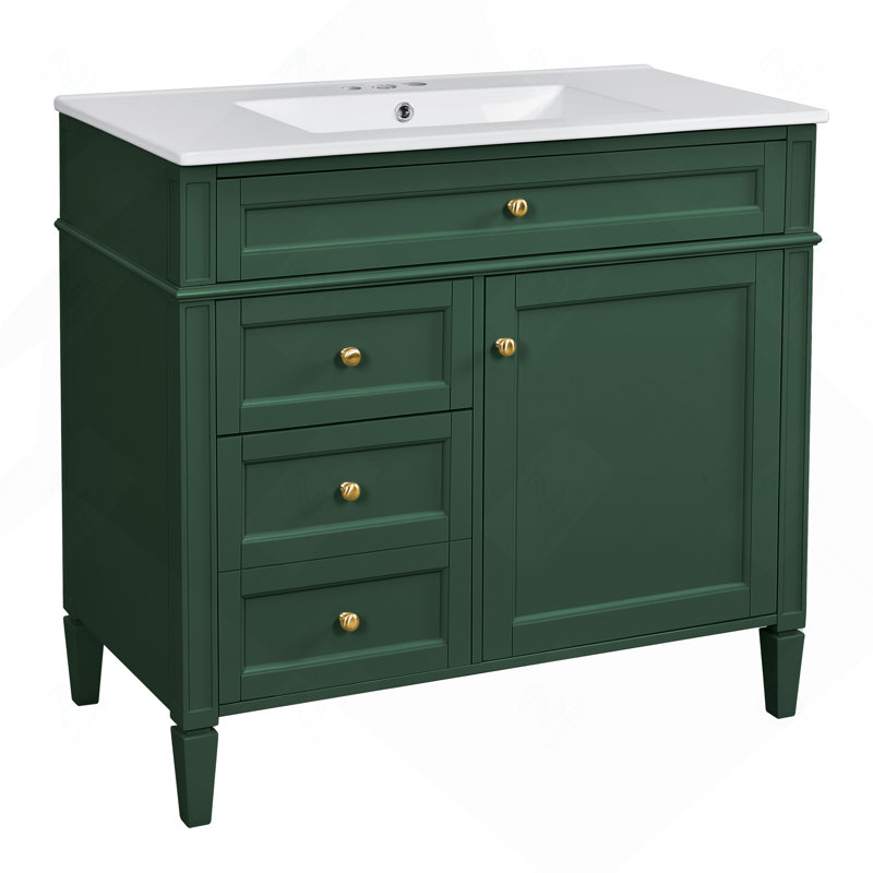 Meuble-lavabo 36 po avec armoire à pharmacie, armoire de rangement moderne avec 2 portes à fermeture douce et meuble-lavabo simple