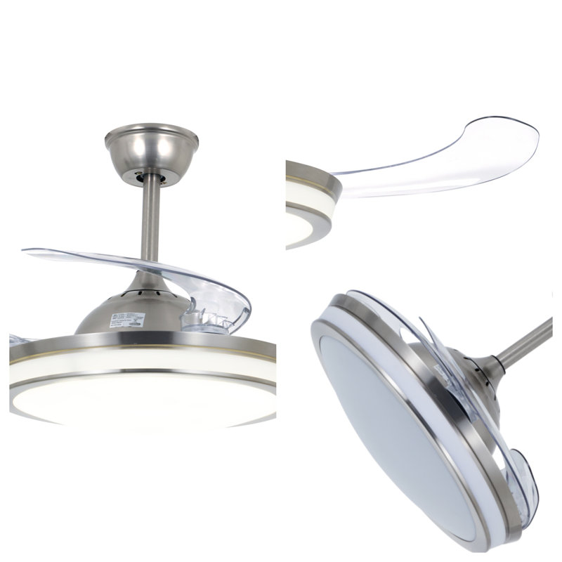 42 Inch - Silver Minimalist Fan Chandelier - Remote Control / Dimmable / Variable Speed - Suitable For Living Room And Any Room