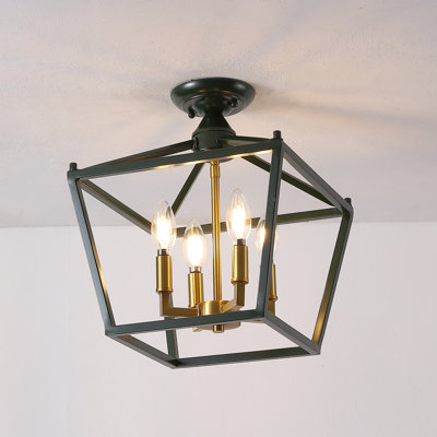 Hubbardton 12" 4-Light Modern Farmhouse Metal Open-Frame Pagoda LED Semi Flush Mount Mini Lantern