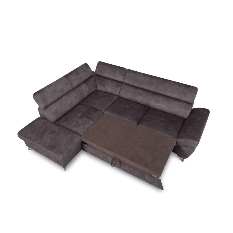 MONTANA Fabric Corner Sofa with Sleeping Function and Storage and Adjustable Headrests, Purple, Left Hand Facing