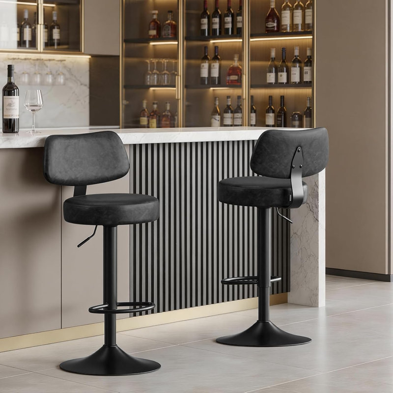 Swivel Upholstered Counter Stool with Metal Frame, Anthracite