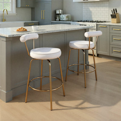 Kayson 25.5" Gold Swivel Upholstered Counter Stools