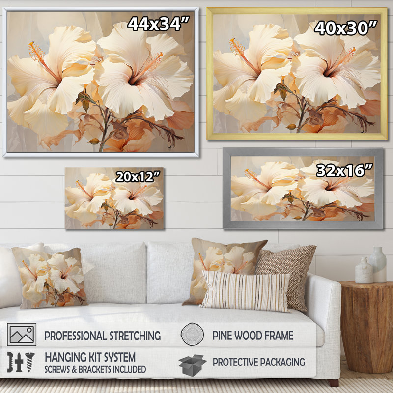 Hibiscus beige II, reproduction d'art sur toile, Toile tendue, H 30 po x l 40 po x P 1,5 po