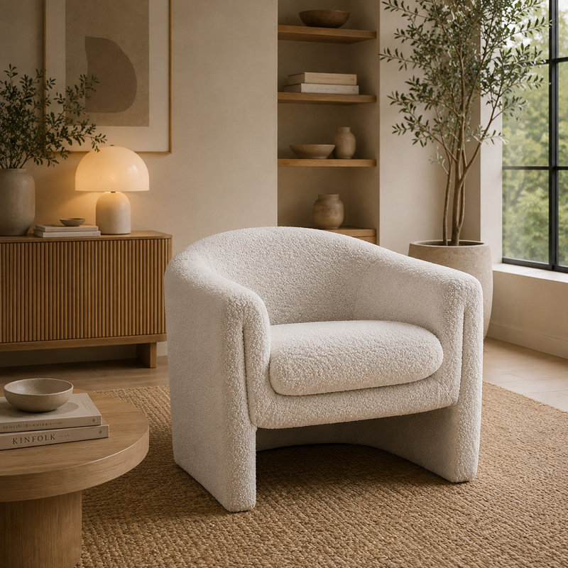 Fauteuil Danie, White Boucle/Polyester Blend