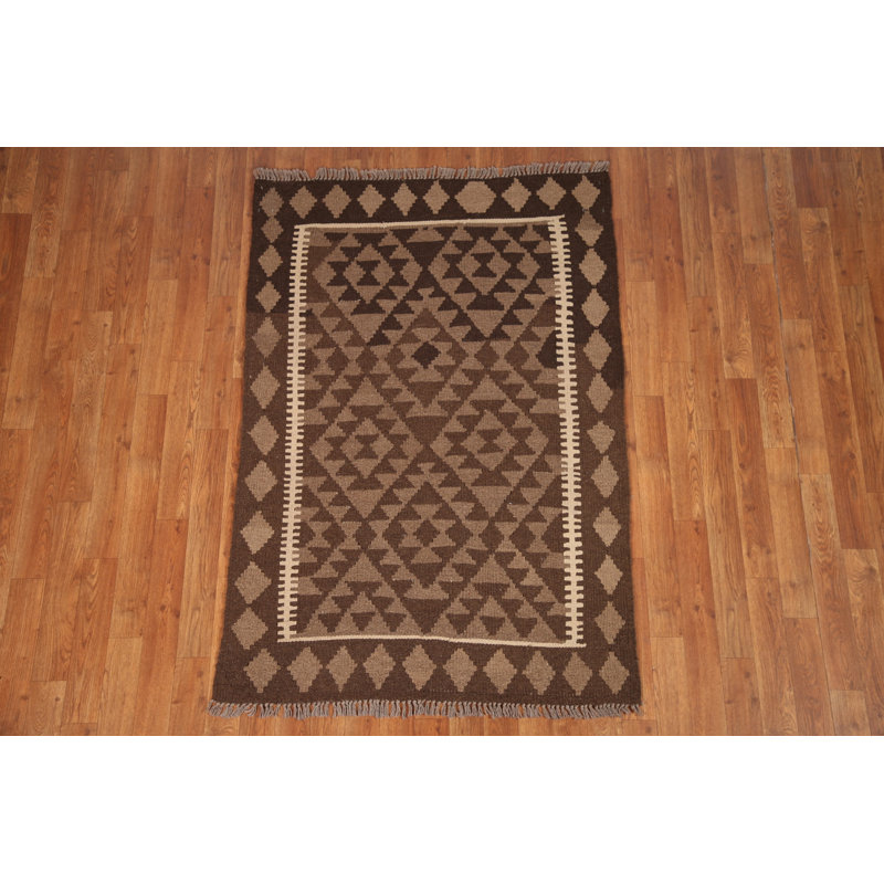 Brown Kilim Reversible Wool Area Rug 3x5