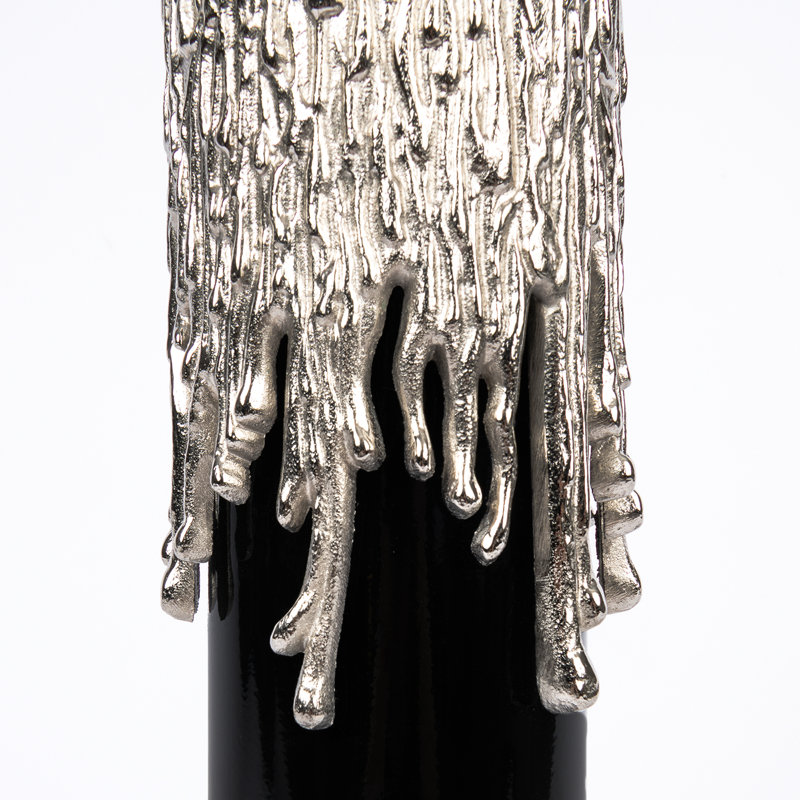 Melted Candle Cylinder Base Table Lamp, Silver/Black