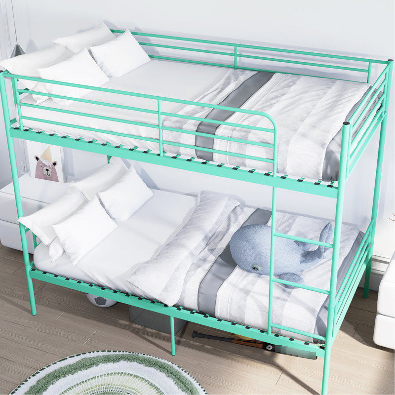 Lit simple superposé en métal, garde-corps haut, rangement, revêtement en poudre fine, aucun sommier nécessaire, lit moderne à fonctions divisées pour la chambre à coucher, lit superposé, bruit, fabrication en fer, finition usée