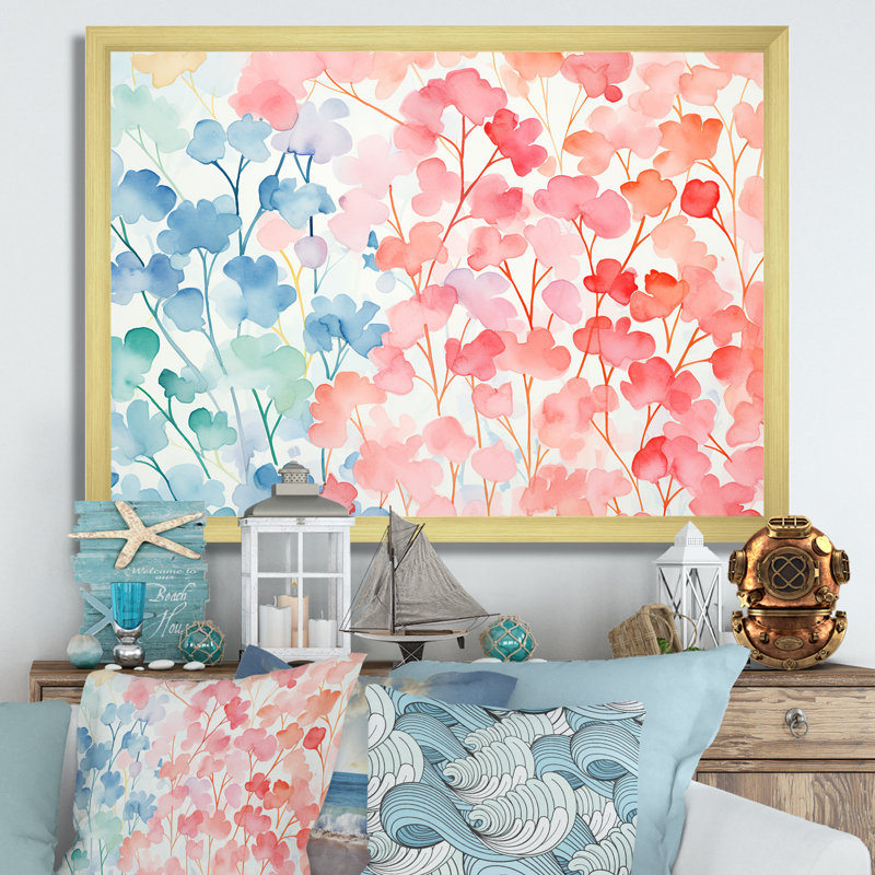 Aquarelle, récif corail, sérénité - art de corail, Cadre doré à coins fermés, H 30 po x l 40 po x P 1,5 po