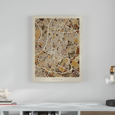 'Austin Texas City Map Brown' Graphic Art on Wrapped Canvas