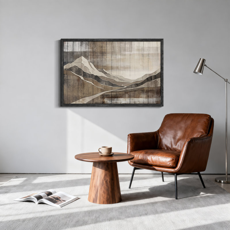 «Layered Mountain Landscape in Neutral Tones» sur toile de bois rustique, 24"H x36"W