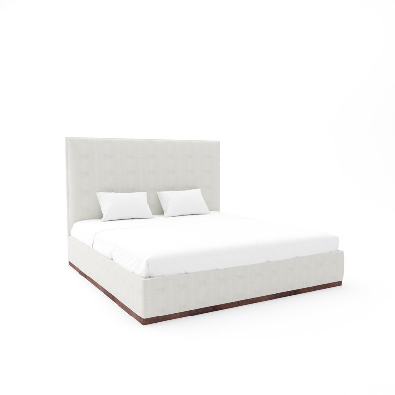 Lindley Custom Upholstered Bed with Wood Base, White, King, Maestro Ultra Performance Linen